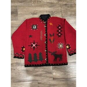 VTG 100 % Wool Size L Handknitted Womens Sweater Nortic Design EUC Buttondown